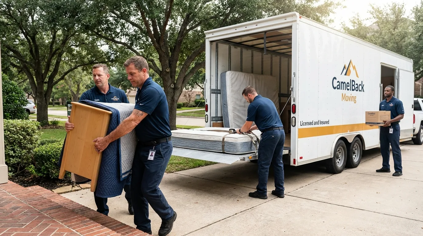 Crew loading residential truck for cross-state move from Shaw, MS
