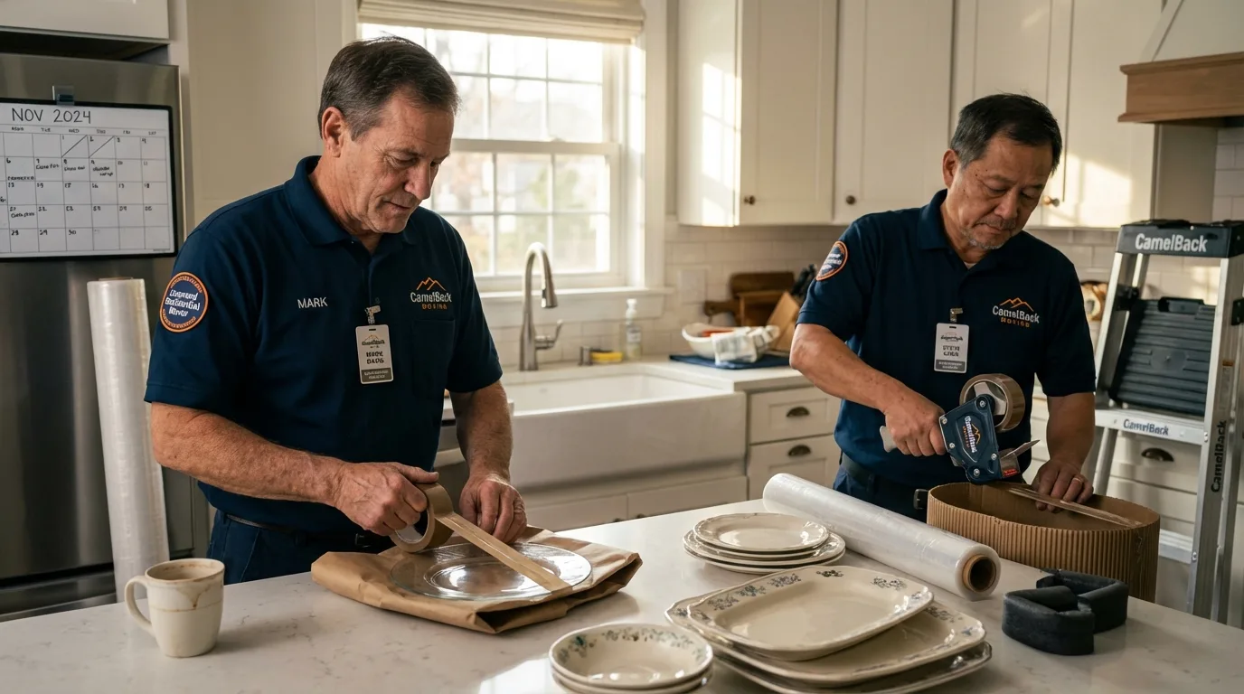 Professional crew packing kitchen dishware in Shaw, MS